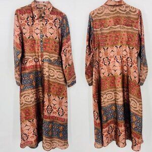 Soft Surroundings Size Medium Boho Peasant Long Sleeve Button Down Maxi Dress